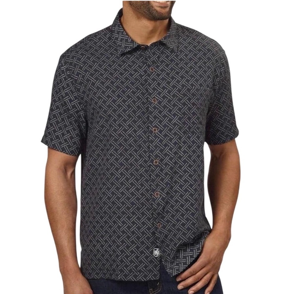Nat Nast Shirt Mens XL Silk Cotton Button Down Navy Blue Geometric EUC